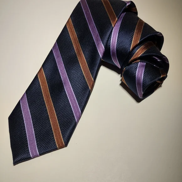 Jos. A. Bank Classic Striped Tie in Navy, Lavender, and Orange - Picture 2 of 5